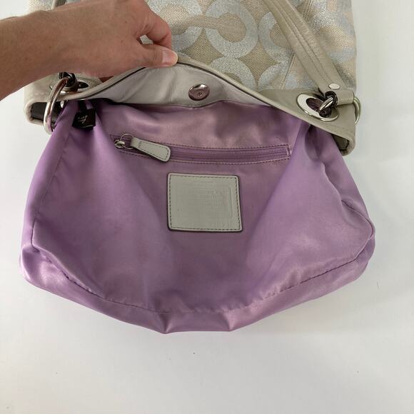 Coach 21021E Canvas silver signature print small shoulder bag ASIS - Picture 8 of 13